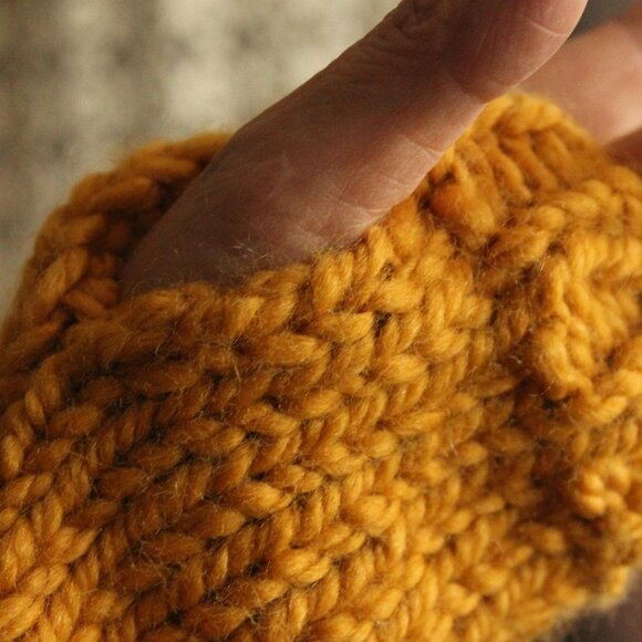 Hand Knit Fingerless Gloves, Armwarmers in Mustard Yellow Yarn, Womens - Picture 9 of 9